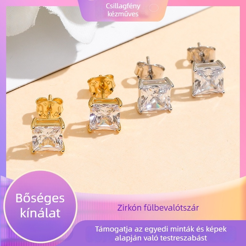 Fülbevalók 925 ezüstből, négy karmos foglalatú cirkónium kövekkel, mikro-inlay, koreai stílus