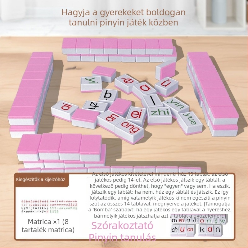 Műanyag társasjáték-kártyák – Pinyin Mahjong, betűfelismerés, logikai puzzle családi játékhoz