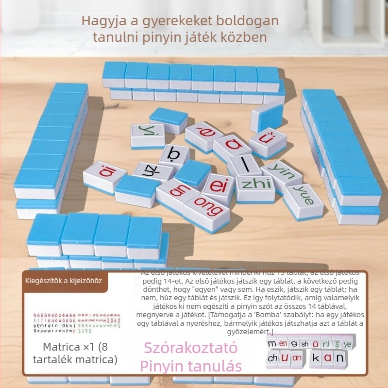 Műanyag társasjáték-kártyák – Pinyin Mahjong, betűfelismerés, logikai puzzle családi játékhoz