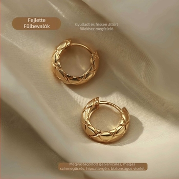 Női gyémántmintás karika fülbevaló, rézből, elektroplattált felülettel, U-alakú geometriai karikák, könnyed luxus stílus