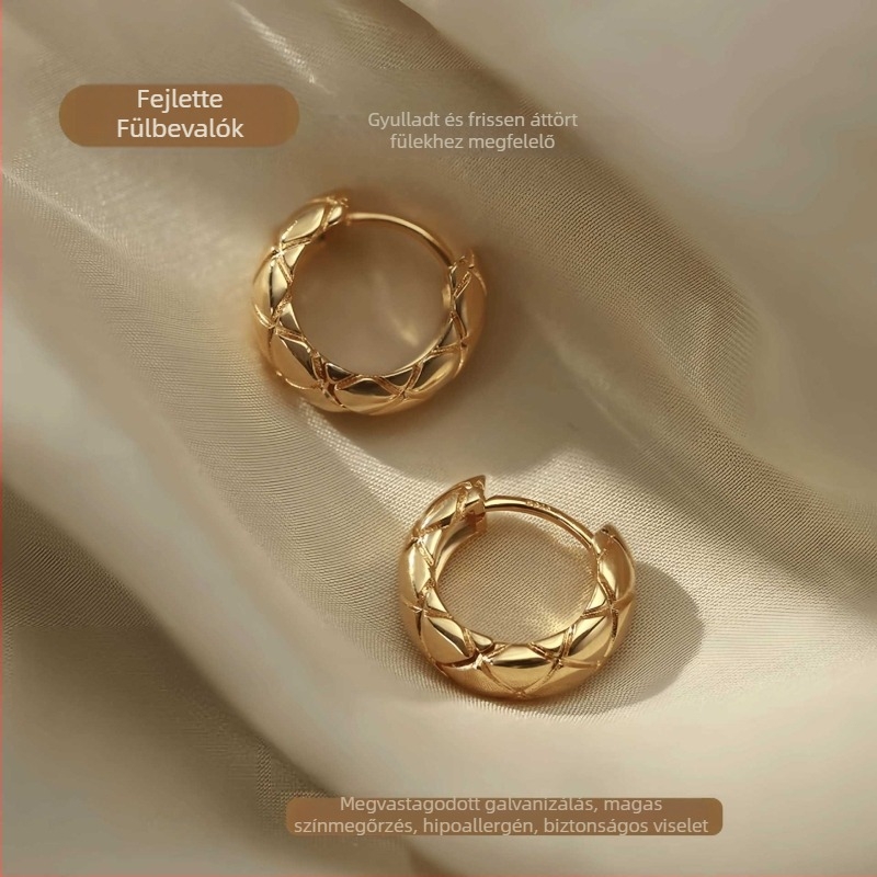 Női gyémántmintás karika fülbevaló, rézből, elektroplattált felülettel, U-alakú geometriai karikák, könnyed luxus stílus