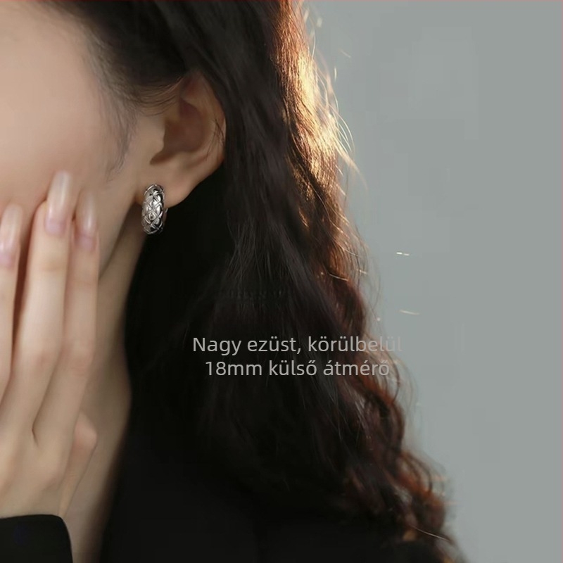 Női gyémántmintás karika fülbevaló, rézből, elektroplattált felülettel, U-alakú geometriai karikák, könnyed luxus stílus