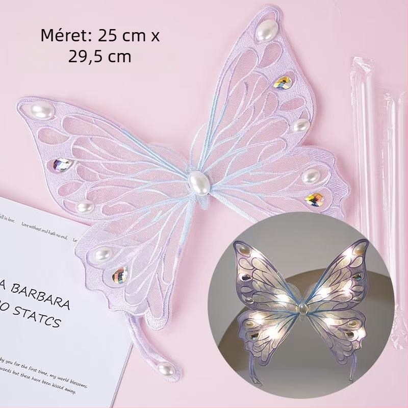 Torta dekoráció: világító pillangó szárnyak elektromos csapkodással | műanyag | rajzfilmes mintázat | Csomagolás: Opp bag | Márka: County Confucian