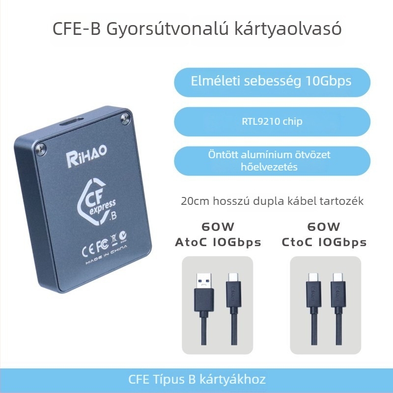 D10 Pro CFexpress kártyaolvasó USB 3.1 Type-C csatlakozóval, CF/CFexpress támogatás, alumínium ötvözet, beépített kivitel, Mac OS kompatibilis