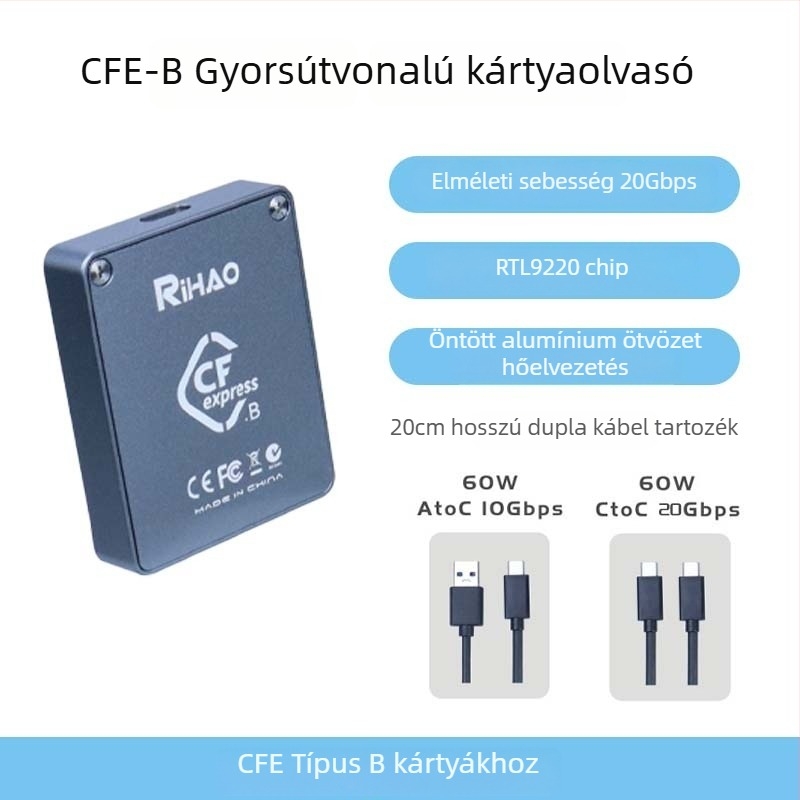D10 Pro CFexpress kártyaolvasó USB 3.1 Type-C csatlakozóval, CF/CFexpress támogatás, alumínium ötvözet, beépített kivitel, Mac OS kompatibilis