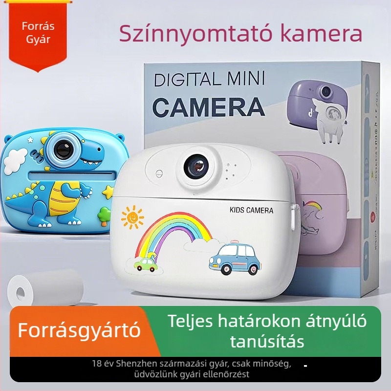 Happy shopping P061 Polaroid nyomtató kamera gyerekeknek, digitális játékkamera 2,4 colos LCD-vel, Micro SD kártya és 1200mAh akkumulátor