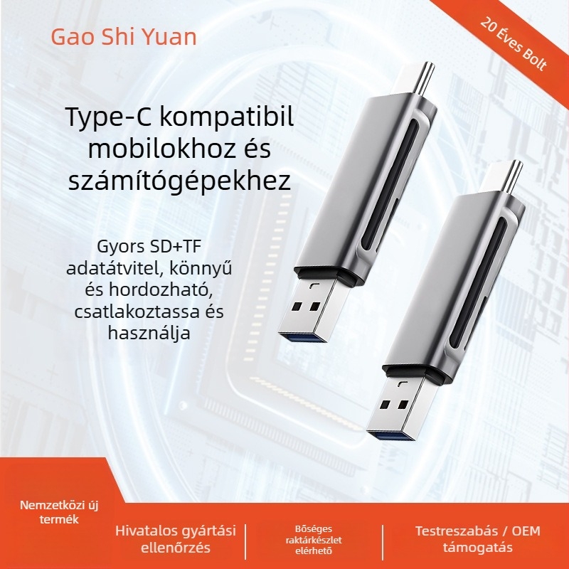 USB-C 3.0 SD/TF kártyaolvasó — külső adapter alumínium ötvözetből telefonhoz, kamerához, drónhoz