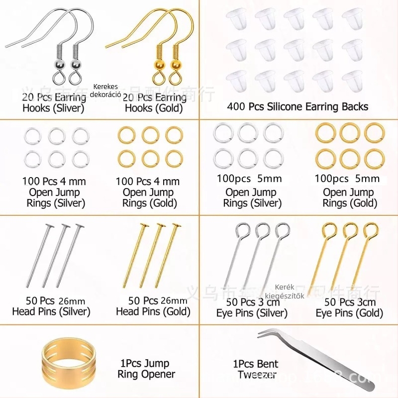DIY ékszerkészlet – fém, elektroplakolás, doboz 15/24 rekesz, fülbevalók, fülcsatok, karkötők és nyakláncok készítéséhez