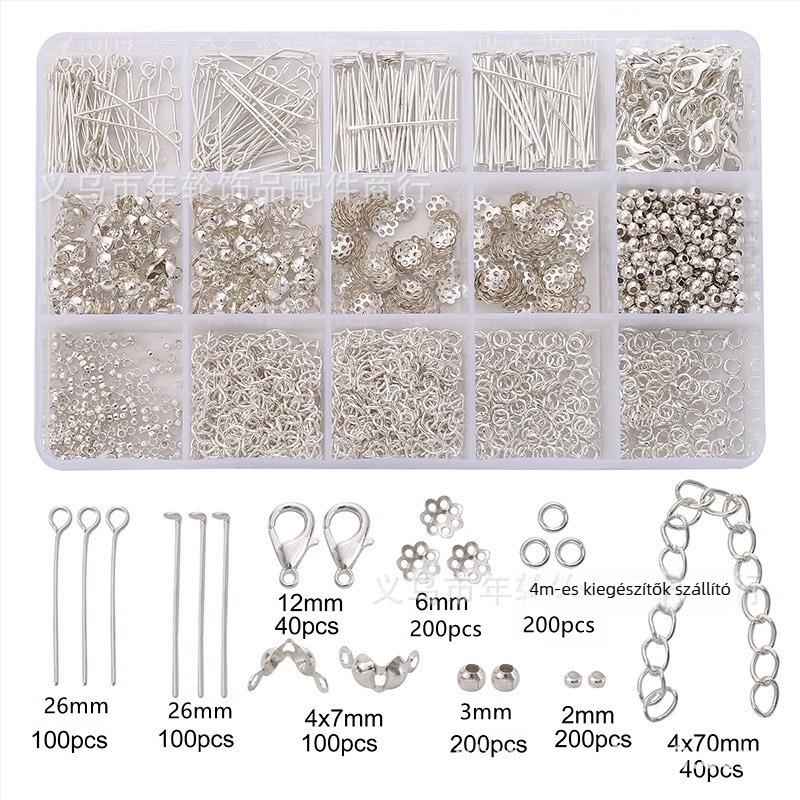 DIY ékszerkészlet – fém, elektroplakolás, doboz 15/24 rekesz, fülbevalók, fülcsatok, karkötők és nyakláncok készítéséhez