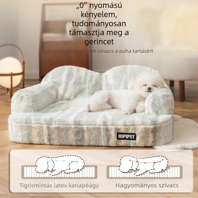Minden évszakos latex kutyaágy levehető, mosható huzattal, kanapé-stílusú fekhely kis- és nagytestű kutyáknak, beltéri használatra