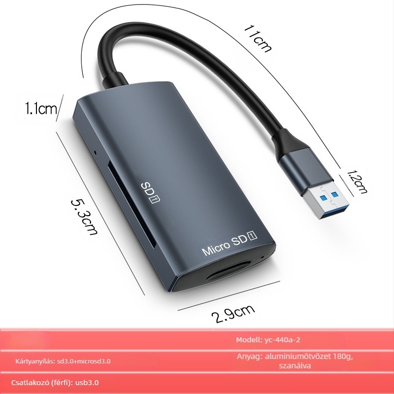 USB Type-C 4.0 memóriakártya-olvasó – mind egyben, SD/SDHC/TF/MicroSD, UHS-II, modell YC-440