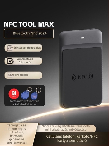 Bluetoothos NFC olvasó és író hozzáférés-ellenőrzéshez, kártyaklonozáshoz, liftkártyákhoz, telefon- és karkötő-szimulációhoz — NFC Tool Max modell, Zonsin/Zhongxin Márka