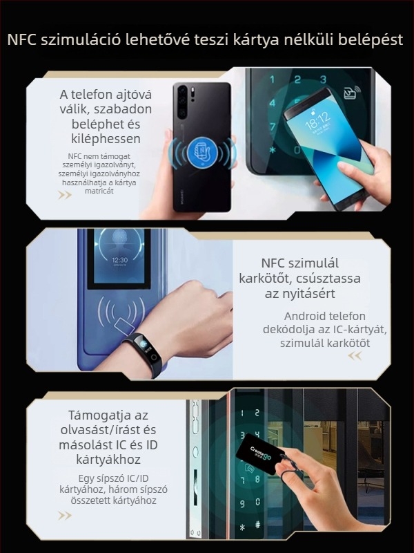 Bluetoothos NFC olvasó és író hozzáférés-ellenőrzéshez, kártyaklonozáshoz, liftkártyákhoz, telefon- és karkötő-szimulációhoz — NFC Tool Max modell, Zonsin/Zhongxin Márka