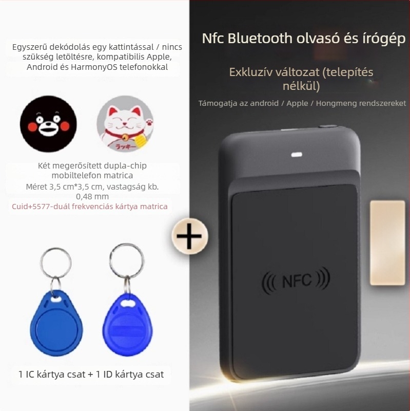 Bluetoothos NFC olvasó és író hozzáférés-ellenőrzéshez, kártyaklonozáshoz, liftkártyákhoz, telefon- és karkötő-szimulációhoz — NFC Tool Max modell, Zonsin/Zhongxin Márka