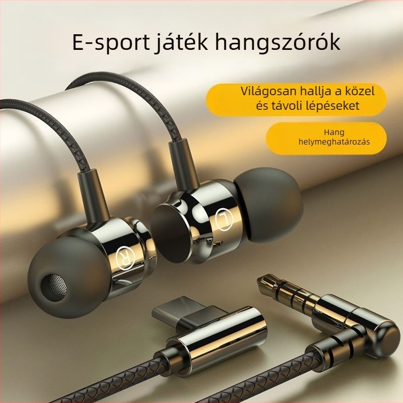 Játékfejhallgató, fülbe illeszkedő, minimalist stílus, 2,5 mm-es L-formájú csatlakozó