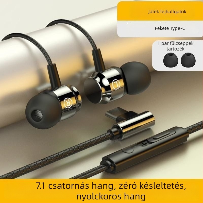 Játékfejhallgató, fülbe illeszkedő, minimalist stílus, 2,5 mm-es L-formájú csatlakozó