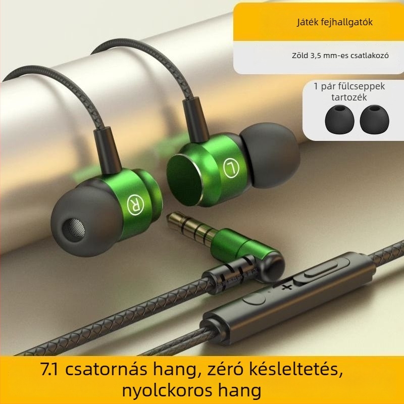 Játékfejhallgató, fülbe illeszkedő, minimalist stílus, 2,5 mm-es L-formájú csatlakozó