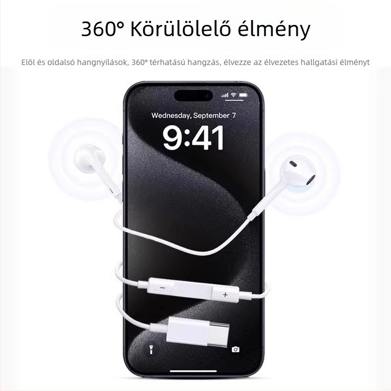 Vezetékes in-ear fülhallgató, 3,5 mm csatlakozóval, Apple iPhone 14-hez, 14 mm meghajtó, 1,2 m kábel, beépített mikrofon, frekvenciasáv 20–20000 Hz
