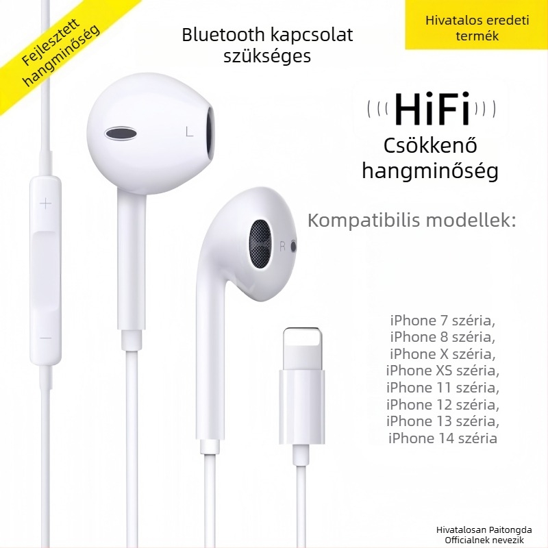 Vezetékes in-ear fülhallgató, 3,5 mm csatlakozóval, Apple iPhone 14-hez, 14 mm meghajtó, 1,2 m kábel, beépített mikrofon, frekvenciasáv 20–20000 Hz