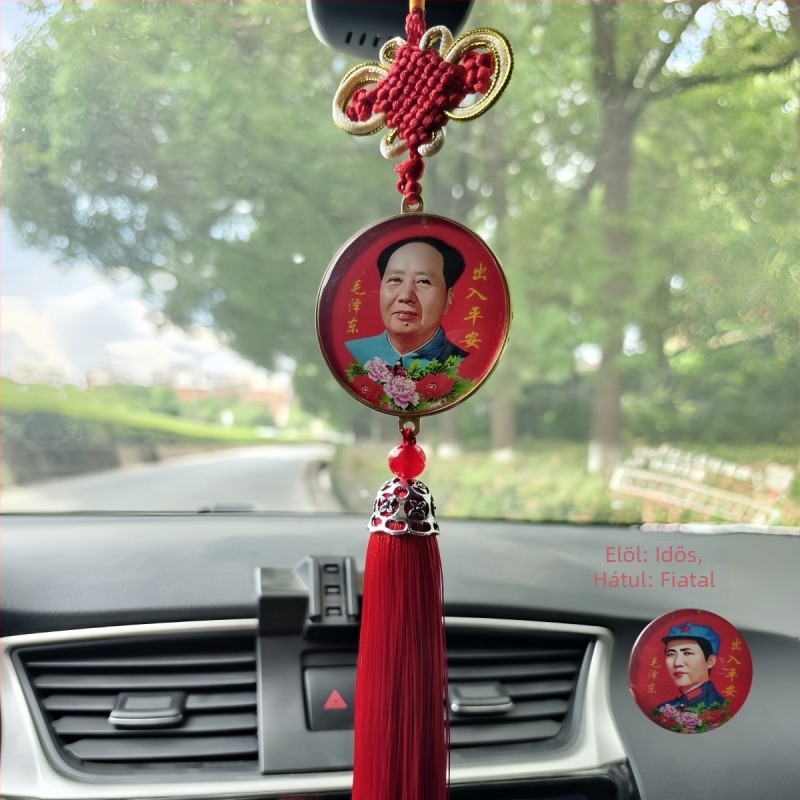Kristály autómedál Mao Ce-tung képével, belső dekoráció autóhoz, kínai hagyományos stílusban