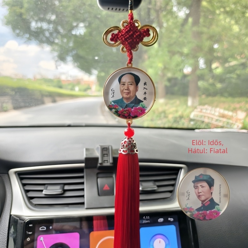 Kristály autómedál Mao Ce-tung képével, belső dekoráció autóhoz, kínai hagyományos stílusban