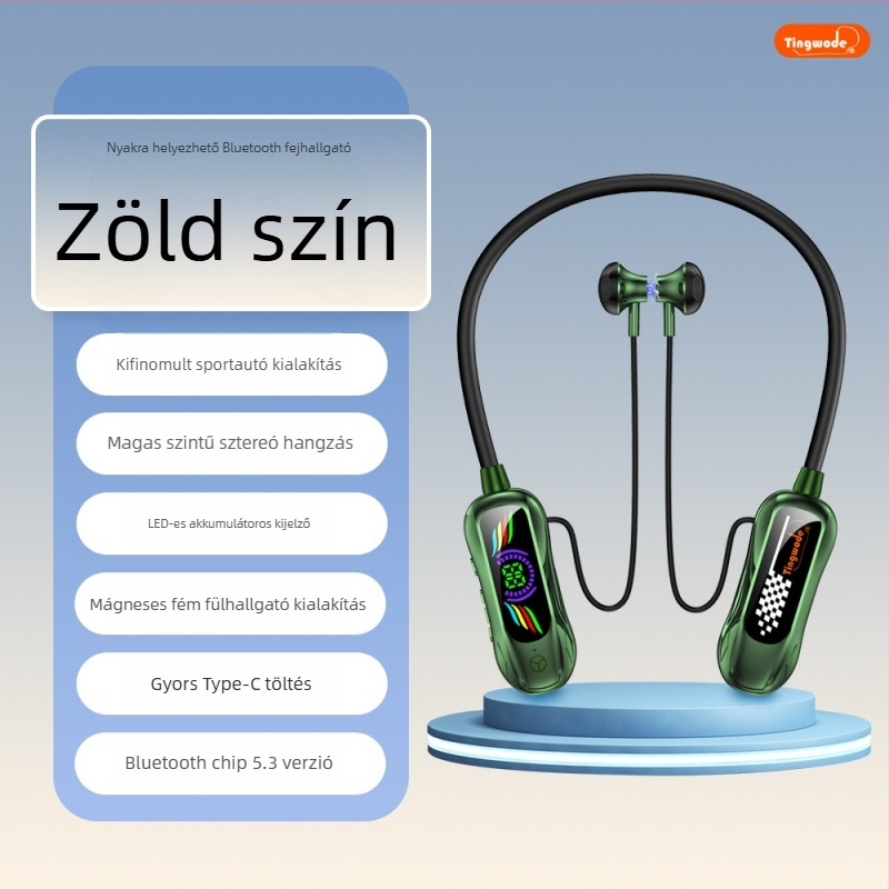 Nyakpántos Bluetooth headset 5.4, több mint 8 órás üzemidő, 10 m hatótáv, TF-kártya slot, sztereó hang