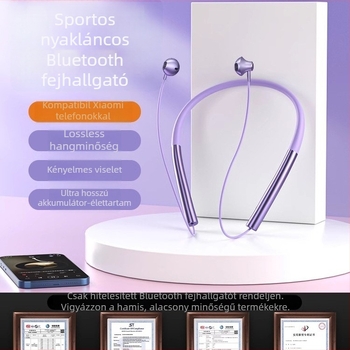 Sportos nyakpántos Bluetooth headset, sztereó hangzás, vízálló mindennapi használatra, Bluetooth 1.1, műanyag test, 0–4 óra üzemidő