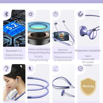 Sportos nyakpántos Bluetooth headset, sztereó hangzás, vízálló mindennapi használatra, Bluetooth 1.1, műanyag test, 0–4 óra üzemidő