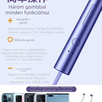 Sportos nyakpántos Bluetooth headset, sztereó hangzás, vízálló mindennapi használatra, Bluetooth 1.1, műanyag test, 0–4 óra üzemidő