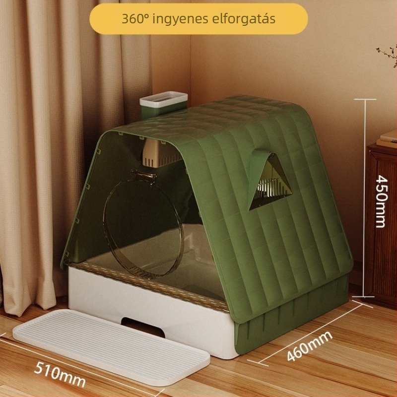 Teljesen zárt macskaalomtál, fiókos kialakítású, extra nagy méret, dezodoráló rendszerrel, hordozható otthoni használatra