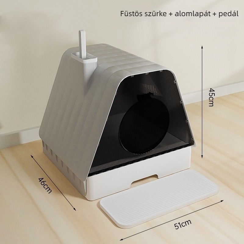 Teljesen zárt macskaalomtál, fiókos kialakítású, extra nagy méret, dezodoráló rendszerrel, hordozható otthoni használatra