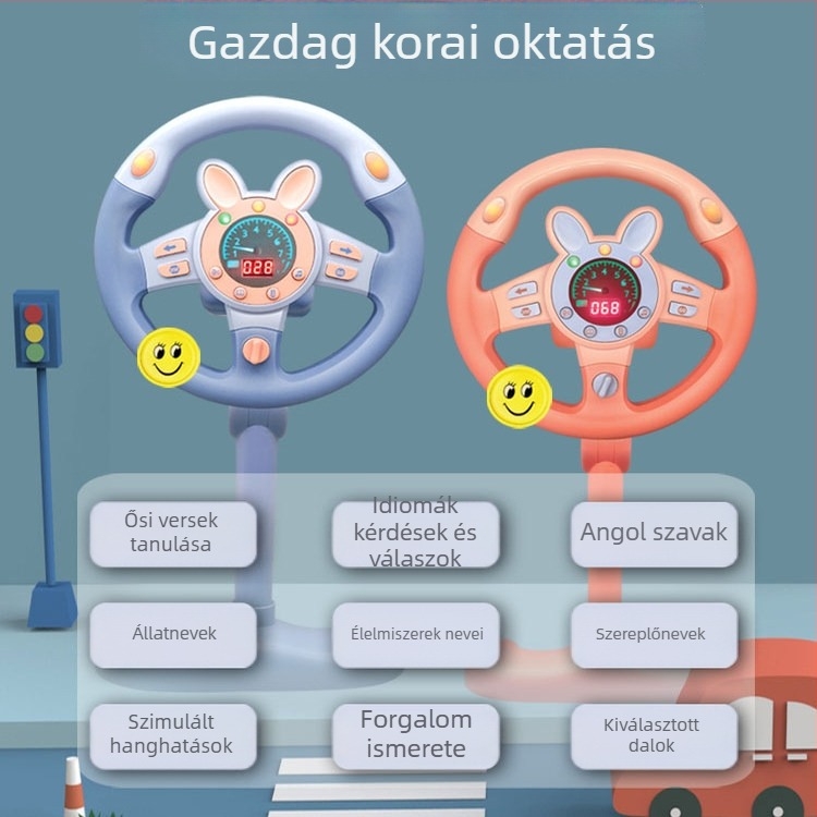 Gyermekeknek szóló oktató kormánykerék játék, akkumulátoros autóvezetés gyakorló eszköz, zenei/hang funkció, ABS, 4-6 éveseknek
