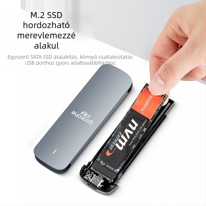 M.2 NVMe SSD tok USB-C-vel, alumíniumötvözet + ABS burkolat, támogatja a 4 TB-ig, átviteli sebesség 5–10 Gbps