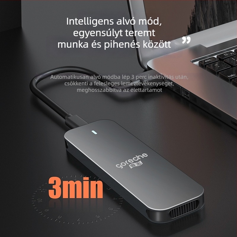 M.2 NVMe SSD tok USB-C-vel, alumíniumötvözet + ABS burkolat, támogatja a 4 TB-ig, átviteli sebesség 5–10 Gbps