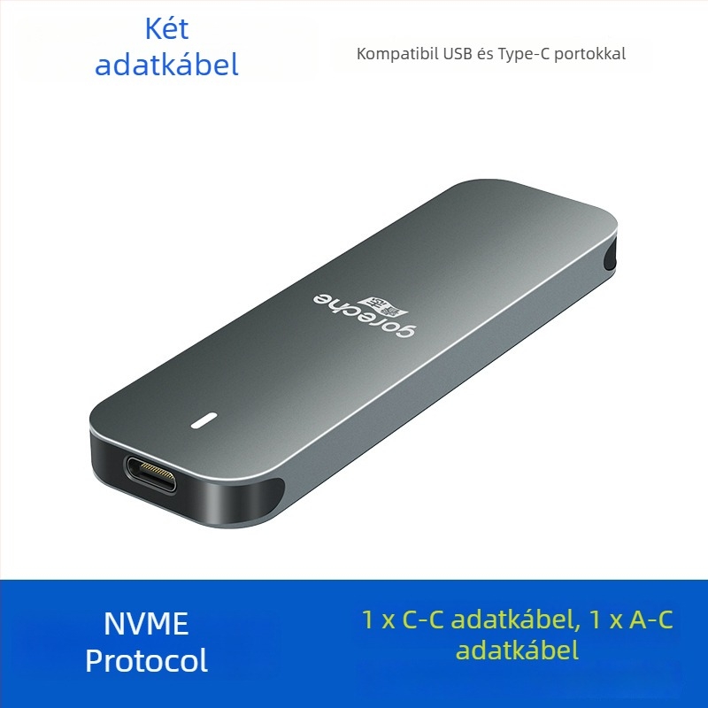 M.2 NVMe SSD tok USB-C-vel, alumíniumötvözet + ABS burkolat, támogatja a 4 TB-ig, átviteli sebesség 5–10 Gbps