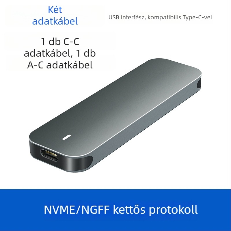 M.2 NVMe SSD tok USB-C-vel, alumíniumötvözet + ABS burkolat, támogatja a 4 TB-ig, átviteli sebesség 5–10 Gbps