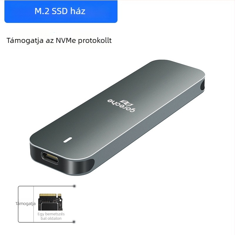 M.2 NVMe SSD tok USB-C-vel, alumíniumötvözet + ABS burkolat, támogatja a 4 TB-ig, átviteli sebesség 5–10 Gbps