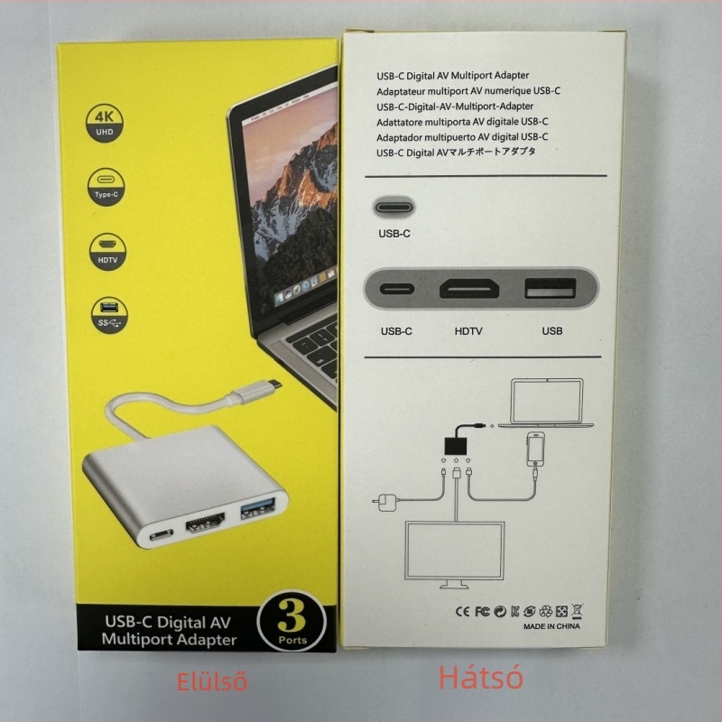 Type-C 3-in-1 dokkoló HDMI kimenettel és USB hubbal, külső tápegységgel, 5 Gbps átviteli sebesség