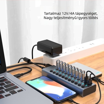 Jacassi T388 USB 3.0 dokkolóállomás külső tápegységgel, 1 m hosszú kábel, 5 Gbps átvitellel