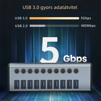 Jacassi T388 USB 3.0 dokkolóállomás külső tápegységgel, 1 m hosszú kábel, 5 Gbps átvitellel