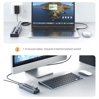 Jacassi T388 USB 3.0 dokkolóállomás külső tápegységgel, 1 m hosszú kábel, 5 Gbps átvitellel