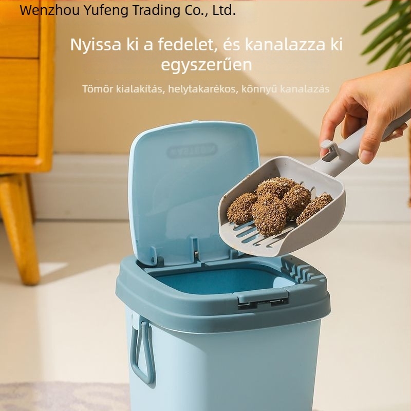Mini macska WC szemetes fedéllel, anti-tipp, szag elleni védelem, tartalmaz lapátot és ürülékzacskókat — Yufen Márka
