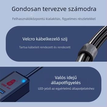 Laptophoz USB hub, 1-4 portok, USB 3.0, Type-C átvitel, modell H302 (USB 3.0, 1-4 kimenet, külső tápegység nélkül, 120 cm kábel)