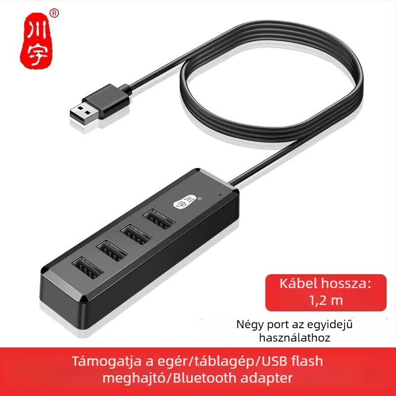 Laptophoz USB hub, 1-4 portok, USB 3.0, Type-C átvitel, modell H302 (USB 3.0, 1-4 kimenet, külső tápegység nélkül, 120 cm kábel)