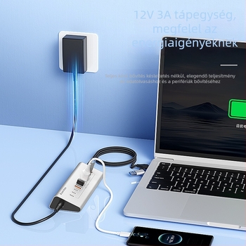 Lanshuo USB 3.2 Type-C 10-portos hub külső tápegységgel, 5 Gbps