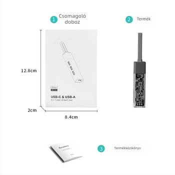 USB-C dokkolóállomás, 4-port USB 3.0 extender, 5Gbps, alumínium ötvözetes ház, logó nyomtatás