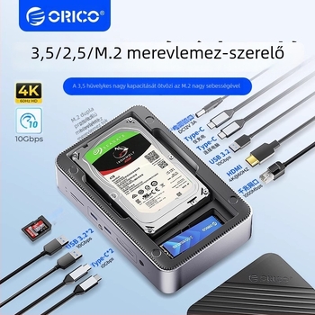 Orico USB 3.2 Gen2 dokk 3.5/2.5'' és M.2 NVMe/SATA meghajtókhoz, USB-s tápellátás nélkül