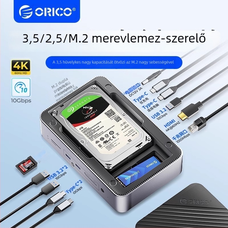 Orico USB 3.2 Gen2 dokk 3.5/2.5'' és M.2 NVMe/SATA meghajtókhoz, USB-s tápellátás nélkül