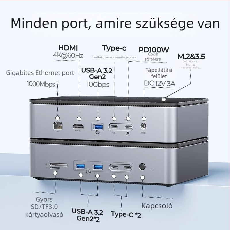 Orico USB 3.2 Gen2 dokk 3.5/2.5'' és M.2 NVMe/SATA meghajtókhoz, USB-s tápellátás nélkül