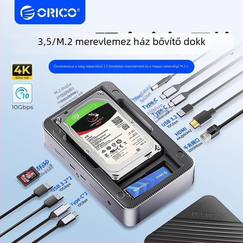 Orico USB 3.2 Gen2 dokk 3.5/2.5'' és M.2 NVMe/SATA meghajtókhoz, USB-s tápellátás nélkül